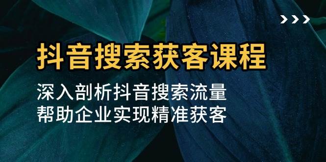 抖音搜索获客课程：深入剖析抖音搜索流量，帮助企业实现精准获客-红果网创