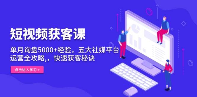 短视频获客课，单月询盘5000+经验，五大社媒平台运营全攻略,，快速获客…-红果网创