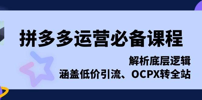 拼多多运营必备课程，解析底层逻辑，涵盖低价引流、OCPX转全站-红果网创